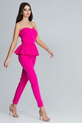 Fuksja Elegancki Komplet Gorsetowa Bluzka + Długie Spodnie. Czerwone bluzki damskie Figl, bez wzorów, z materiału, eleganckie. Za 279.00 zł.