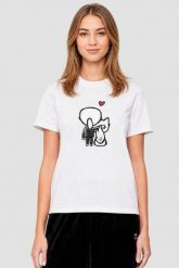 KARL LAGERFELD Biały damski t-shirt z nadrukiem Ikon Valentine, Rozmiar M. Białe t-shirty damskie Karl Lagerfeld, m, bez wzorów, bez kołnierzyka. W wyprzedaży za 219.99 zł.