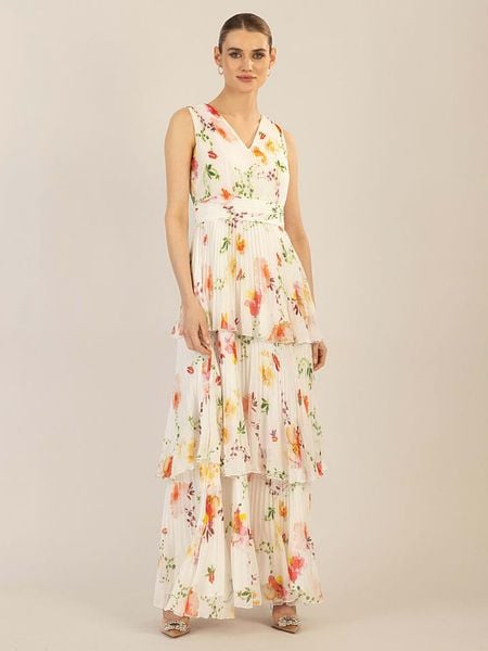 APART Sukienka w kolorze kremowo-brzoskwiniowym rozmiar: 38. Brązowe sukienki damskie Apart, bez wzorów, z tiulu, bez kołnierzyka, bez ramiączek, maxi. Za 291.51 zł.