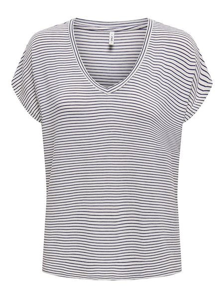 ONLY Koszulka w kolorze biało-granatowym rozmiar: S. Białe bluzki damskie Only, s, bez wzorów, bez kołnierzyka, bez ramiączek. Za 48.16 zł.