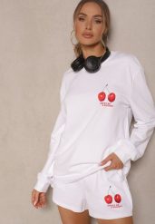 Biała Bluza z Bawełny o Klasycznym Kroju z Aplikacją w Wisienki Silzekia. Białe bluzy bez kaptura damskie Renee, l, z bawełny. Za 109.99 zł.