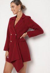 Bordowa Taliowana Sukienka o Kroju Marynarki z Mini Trenem Besista. Czerwone marynarki i żakiety damskie Born2be, m, z aplikacjami, eleganckie. Za 139.99 zł.