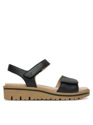 Caprice Sandały 9-28712-44 Czarny. Czarne sandały damskie Caprice, bez wzorów, ze skóry, bez obcasa, na koturnie. Za 169.99 zł.