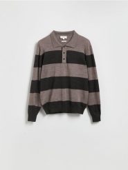 Sweter polo z wełny merino - wielobarwny. Swetry męskie Reserved, l, bez wzorów, z wełny, bez kołnierzyka. Za 219.99 zł.