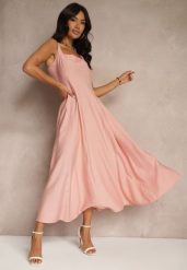 Różowa Rozkloszowana Sukienka z Wiskozy Ozdobiona Kwadratowym Dekoltem Avledia. Czerwone sukienki damskie Renee, l, bez wzorów, z wiskozy, eleganckie, bez kołnierzyka, bez ramiączek, maxi, rozkloszowane. Za 129.99 zł.