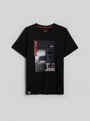 4F T-shirt regular z nadrukiem męski - czarny XXL. Czarne t-shirty męskie 4f, m, bez wzorów, z bawełny, bez kołnierzyka. Za 79.99 zł.