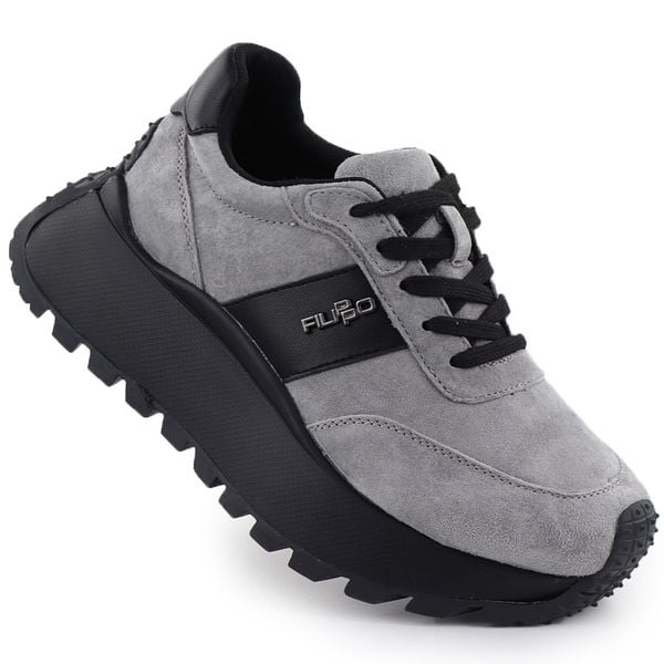 Skórzane półbuty damskie sneakersy na platformie szare Filippo DP6785. Szare półbuty damskie Filippo, bez wzorów, ze skóry, sportowe, bez obcasa, na platformie. Za 179.99 zł.