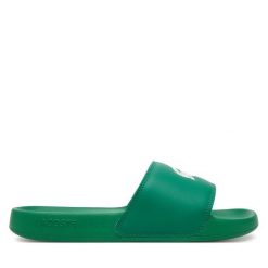 Klapki Lacoste. Zielone klapki damskie Lacoste, bez wzorów, bez obcasa. Za 119.99 zł.