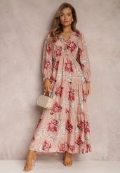 Różowa Sukienka Afarin. Czerwone sukienki damskie Renee, na randkę, l, bez wzorów, boho, bez kołnierzyka, bez ramiączek, maxi, rozkloszowane. W wyprzedaży za 69.99 zł.