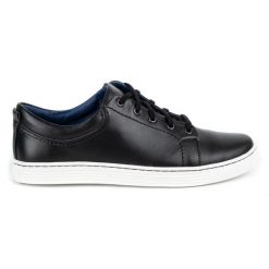 Olivier Buty Męskie skórzane casual 946MA czarne. Czarne buty sportowe na co dzień męskie na jesień, z jeansu, bez zapięcia. Za 351.82 zł.