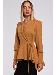 Made of emotion Bluzka w kolorze jasnobrązowym rozmiar: XL. Brązowe bluzki damskie Made Of Emotion, xl, bez wzorów, bez kołnierzyka, bez ramiączek. Za 147.56 zł.