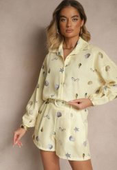 Żółty Komplet z Wiskozą Koszula i Szorty w Morski Print Reisoria. Żółte koszule damskie Renee, bez wzorów, z materiału, eleganckie. Za 129.99 zł.
