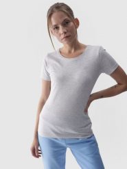 4F T-shirt slim gładki damski - szary XS. Szare t-shirty damskie 4f, xs, bez wzorów, z bawełny, bez kołnierzyka. W wyprzedaży za 29.99 zł.