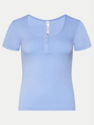 Hunkemöller Koszulka piżamowa Henley 205108 Niebieski Regular Fit. Niebieskie koszule nocne damskie Hunkemöller, bez wzorów, z wiskozy. Za 99.99 zł.