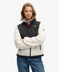 Superdry Polar Fleece Hybrid Trekker Kurtka – OFF WHITE, Z Recyklingu. Białe kurtki damskie Superdry., bez wzorów, z nylonu, bez kaptura. Za 430.25 zł.