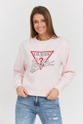 GUESS Różowa damska bluza Icon z dużym logo. Czerwone bluzy bez kaptura damskie Guess, s, z bawełny. W wyprzedaży za 322.99 zł.