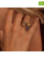 Les Petites Précieuses Pozłacane pierścionki (3 szt.) z kamieniami szlachetnymi rozmiar: 52. Brązowe pierścionki damskie Les Petites Précieuses, z cyrkonią, pozłacane. Za 501.57 zł.