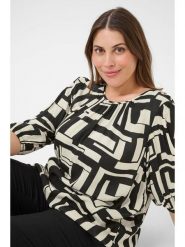 KAFFE curve Bluzka "Marina" w kolorze kremowo-czarnym rozmiar: 48. Brązowe bluzki damskie KAFFE curve, s, bez wzorów, z wiskozy, klasyczne, bez kołnierzyka, bez ramiączek. Za 86.99 zł.