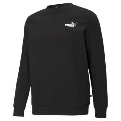 Męska bluza dresowa z małym logo i okrągłym dekoltem Essentials PUMA Black. Czarne bluzy bez kaptura męskie Puma, bez wzorów, z dresówki, eleganckie, bez kołnierzyka, bez ramiączek. Za 232.00 zł.