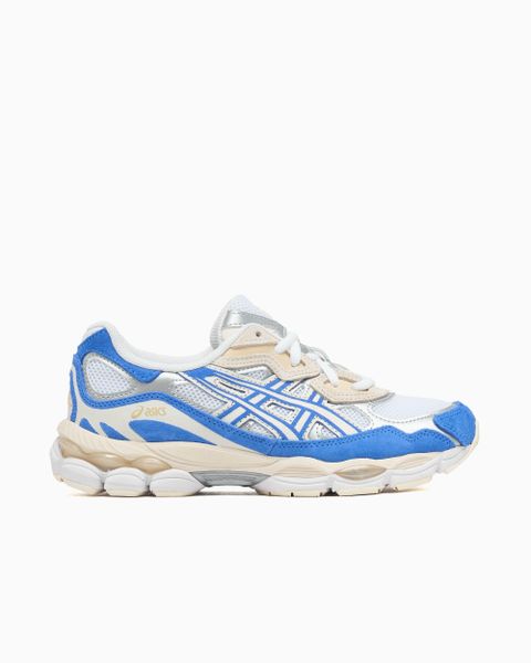 Męskie buty sportowe ASICS GEL-NYC White / Blue Coast. Białe buty sportowe na co dzień męskie Asics, z gumy, bez zapięcia, trekkingowe. Za 648.00 zł.