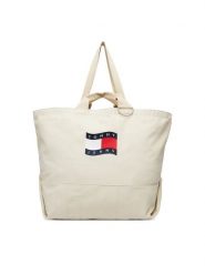 Tommy Jeans Torebka Tjw Wave Flag Med Tote AW0AW18466 Beżowy. Brązowe torebki klasyczne damskie Tommy Jeans, bez wzorów, z jeansu, bez dodatków. Za 409.99 zł.