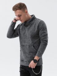 Bluza męska ze stójką z efektem sprania - czarna V8 B1354 - XL. Czarne bluzy bez kaptura męskie Ombre Clothing, bez wzorów, z bawełny, sportowe, bez kołnierzyka, bez ramiączek. W wyprzedaży za 39.99 zł.