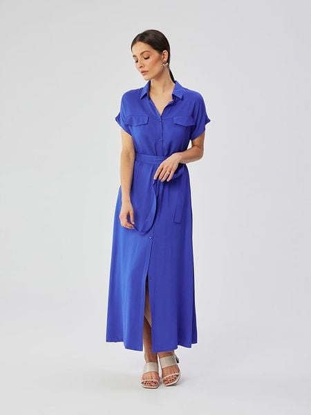 Stylove Sukienka w kolorze niebieskim rozmiar: XXL. Niebieskie sukienki damskie Stylove, na co dzień, xxl, bez wzorów, z tkaniny, bez kołnierzyka, bez ramiączek, maxi, proste. Za 273.59 zł.