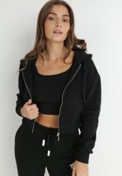 Czarna Bluza Zasuwana z Kapturem Albika. Czarne bluzy z kapturem damskie Born2be, uniwersalny, z dzianiny. Za 39.99 zł.