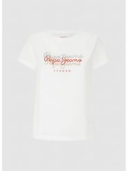 Pepe Jeans Koszulka w kolorze białym rozmiar: L. Białe bluzki damskie Pepe Jeans, l, bez wzorów, z bawełny, bez kołnierzyka, bez ramiączek. Za 114.17 zł.