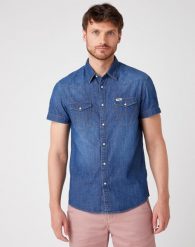 KOSZULA MĘSKA WRANGLER SS WESTERN SHIRT MID SUMMER W5J05K30P 112130147. Koszule męskie Wrangler, m, bez wzorów, bez kołnierzyka, bez ramiączek. Za 139.99 zł.
