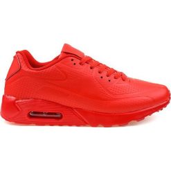 Czerwone męskie obuwie sportowe. Czerwone buty sportowe na co dzień męskie ButyModne, ze skóry ekologicznej, bez zapięcia. Za 99.00 zł.