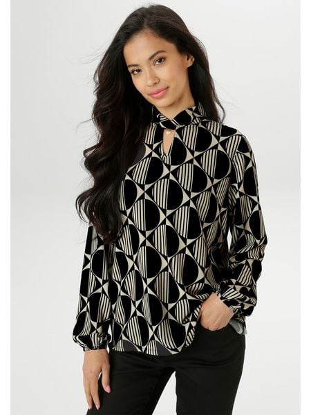 Aniston Bluzka w kolorze czarno-kremowym rozmiar: 40. Czarne bluzki damskie Aniston, bez wzorów, bez kołnierzyka, bez ramiączek. Za 65.38 zł.