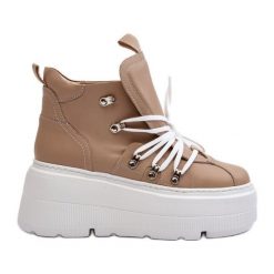 Zazoo 3416 Skórzane Damskie Buty Sportowe Beżowe beżowy. Brązowe buty sportowe na co dzień damskie bez wzorów, ze skóry. Za 655.83 zł.