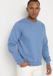 Niebieska Bluza z Bawełną i Ściągaczami Asallo. Niebieskie bluzy bez kaptura męskie Born2be, l, z bawełny. Za 39.99 zł.