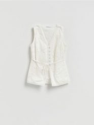 Bawełniana kamizelka - biały. Białe kamizelki damskie Reserved, l, z bawełny. Za 129.99 zł.