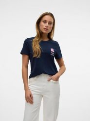 Vero Moda Koszulka w kolorze granatowym rozmiar: XS. Niebieskie bluzki damskie Vero Moda, xs, bez wzorów, z bawełny, bez kołnierzyka. Za 39.49 zł.