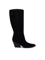 Guess Kozaki Cally FLTCAL SUE11 Czarny. Czarne kozaki damskie Guess, ze skóry, bez obcasa, na słupku. Za 899.99 zł.