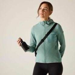 Damska bluza polarowa z kapturem i zamkiem błyskawicznym Kemilia. Zielone bluzy z kapturem damskie Regatta, z elastanu. W wyprzedaży za 229.99 zł.