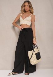 Czarne Bawełniane Spodnie o Szerokim Kroju High Waist Ściągane Troczkiem Virselia. Czarne spodnie dresowe damskie Renee, l, z bawełny. Za 74.99 zł.