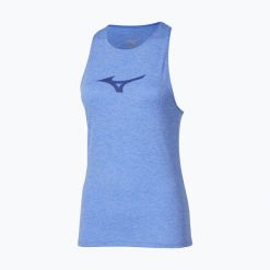 Koszulka do biegania damska Mizuno Core Runbird Tank Top. Niebieskie t-shirty damskie Mizuno, s, bez wzorów, z materiału, bez kołnierzyka. Za 139.99 zł.