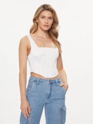 Guess Top Sia W4GH47 WDEE2 Biały Regular Fit. Białe topy damskie Guess, l, z aplikacjami, z syntetyku, bez kołnierzyka. Za 229.99 zł.