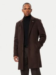 Tommy Hilfiger Płaszcz wełniany MW0MW40768 Brązowy ciemny Regular Fit. Brązowe płaszcze męskie Tommy Hilfiger, na zimę, l, bez wzorów, z wełny. Za 1,699.00 zł.