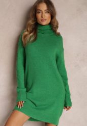 Zielona Sukienka Wełniana Oversize z Golfem Revite. Zielone sukienki damskie Renee, na co dzień, na zimę, s, bez wzorów, z wełny, eleganckie, bez kołnierzyka, bez ramiączek, mini, oversize. Za 134.99 zł.