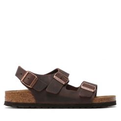 Sandały damskie brązowe Birkenstock Milano LE. Brązowe sandały damskie Birkenstock, bez wzorów, bez obcasa. Za 449.99 zł.