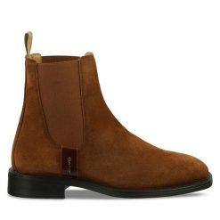 Sztyblety Gant. Brązowe botki damskie Gant, bez obcasa, na płaskiej podeszwie, bez zapięcia. Za 499.99 zł.