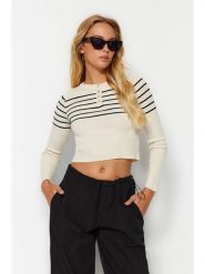 Trendyol Sweter w kolorze kremowo-granatowym rozmiar: S/M. Brązowe swetry klasyczne damskie Trendyol, m, ze splotem, bez kołnierzyka. Za 43.47 zł.