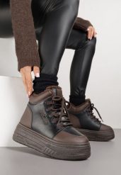 Czarno-Brązowe Sneakersy Śniegowce Vices na Grubej Podeszwie z Tłoczeniem Ozdobione Napisem Fettania. Czarne śniegowce damskie Born2be, z jeansu. Za 109.99 zł.