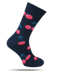 Tematyczne Skarpetki Bawełniane - Wiśnie na Granatowym Tle. Niebieskie skarpetki męskie His Story, bez wzorów, z bawełny. Za 34.99 zł.
