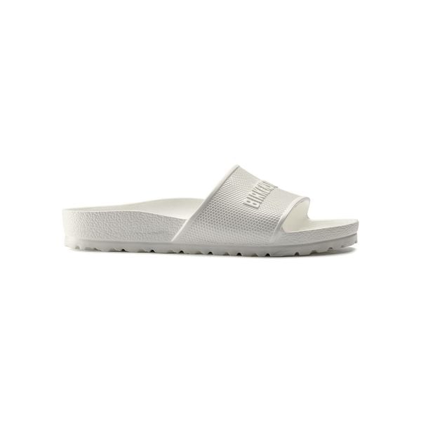 Klapki damskie Birkenstock Barbados. Białe klapki damskie Birkenstock, bez wzorów, bez obcasa. Za 139.00 zł.