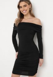 Czarna Dopasowana Sukienka Hiszpanka z Marszczeniami Ailisma. Czarne sukienki damskie Born2be, m, bez wzorów, eleganckie, bez kołnierzyka, bez ramiączek, mini, dopasowane. W wyprzedaży za 87.99 zł.